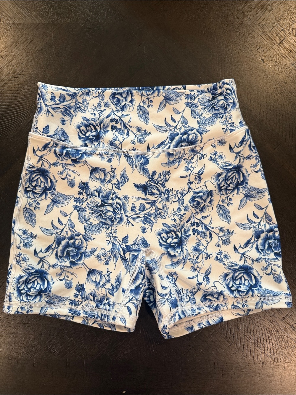 Abercrombie & Fitch White Bike Shorts with Blue Floral Print